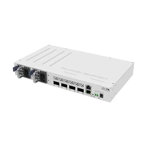 Switch 100G compacto con 4 puertos QSFP28, gestión Ethernet y RouterOS. Ideal para backbone, agregación de alta velocidad y laboratorio.