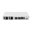 Switch de alta capacidad con 8 puertos SFP28 25G y 2 QSFP28 100G, RouterOS, doble fuente hot-swap y formato desktop para backbone.