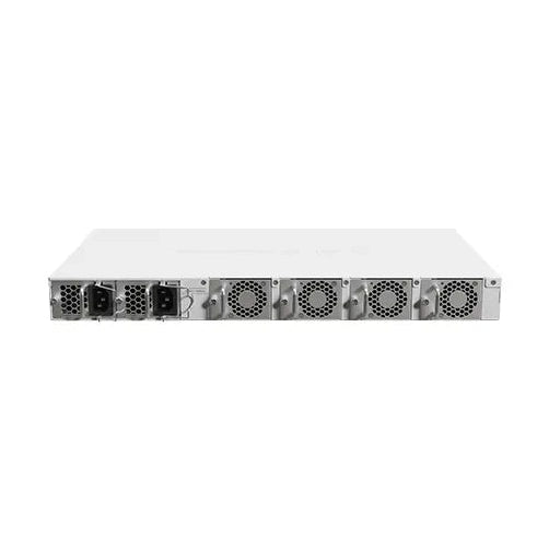 Switch rack 1U con 16 puertos SFP28 25G y 2 QSFP28 100G. RouterOS L6, fuentes y ventiladores hot-swap para data center.