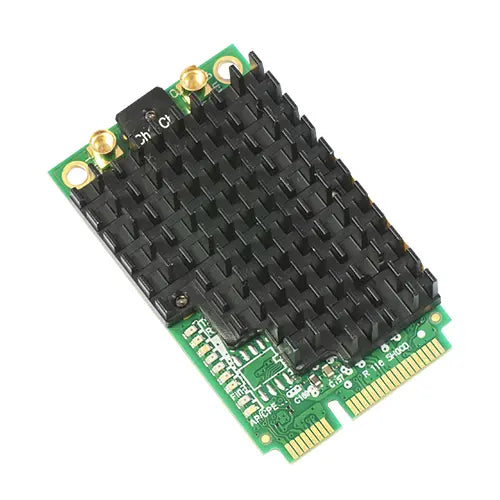Tarjeta miniPCIe Wi-Fi 5GHz 802.11ac dual chain, orientada a enlaces de alta velocidad y actualización inalámbrica en equipos RouterBOARD.