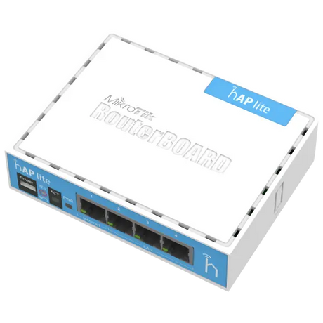 hAP lite con Wi-Fi 2.4 GHz, 4 puertos LAN, CPU 650 MHz y RouterOS L4. Router económico para hogar, oficina pequeña o capacitación. - Gestion y Equipos (G&E)