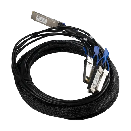 Cable breakout QSFP28 a 4x SFP28, longitud 3 m, para conectar puertos 100G a cuatro enlaces 25G. Ideal en switches y servidores.